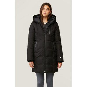 Soia & Kyo Christy Black Brushed Down Black Puffer Coat W/ Leather Trim, Size L